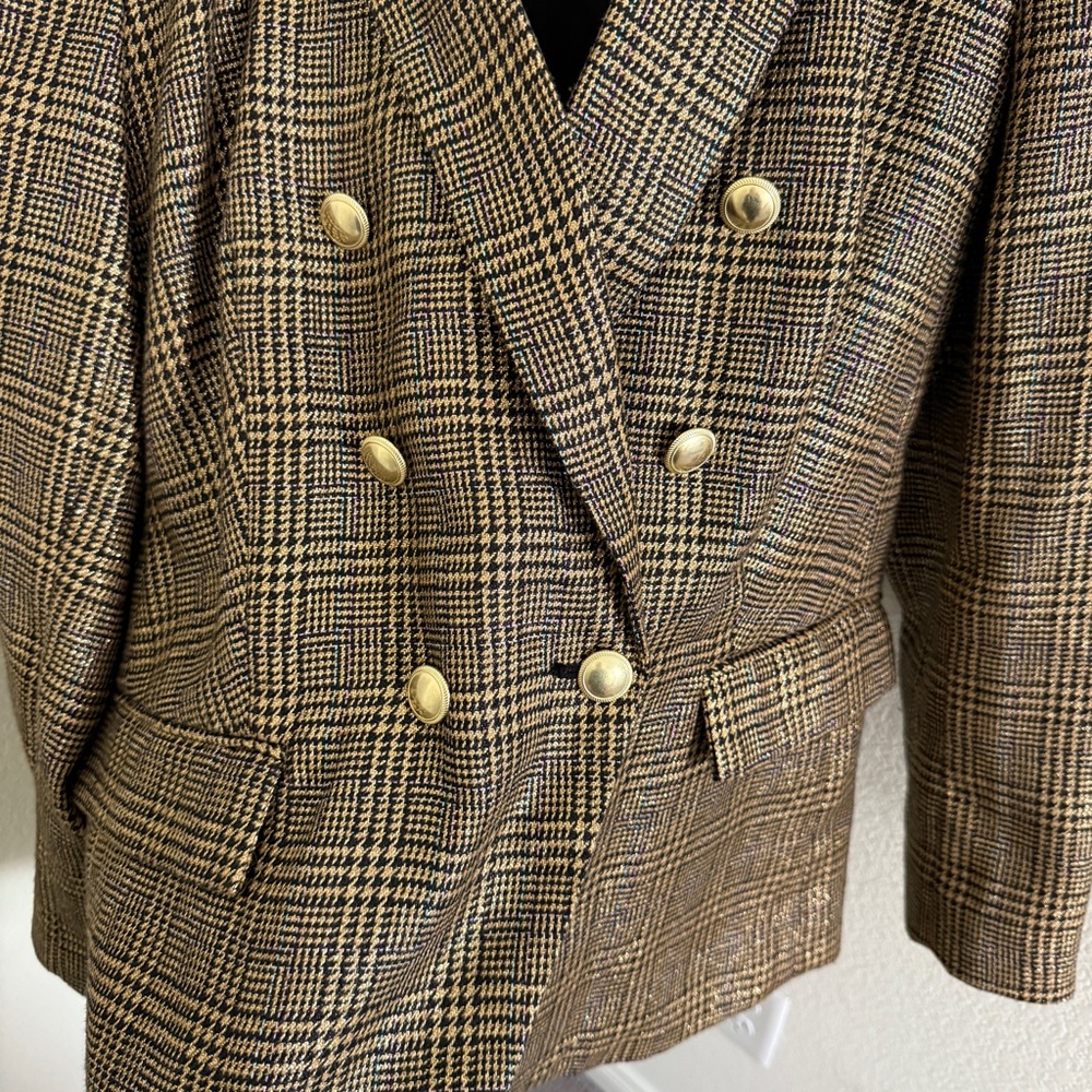Nine West golden Metallic Double Breasted jacket plaid holiday festive size XXL - Picture 3 of 9